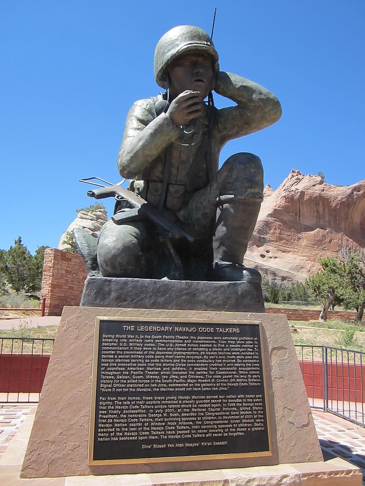 The Navajo Code Talker Memorial in Window Rock, Arizona honors those who saved the Nation by their use of the Navajo language during WWII to create an unbreakable code. Katherine Locke/NHO