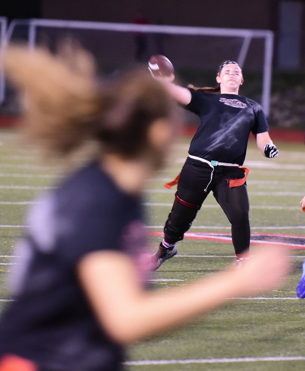 Highlights from the annual powderpuff game as part of Homecoming/Spirit Week at Bradshaw Mountain High School which was held Wednesday, September 28, 2016. The seniors (in black) shutout the juniors 18-0.  (Les Stukenberg/The Daily Courier Photo)