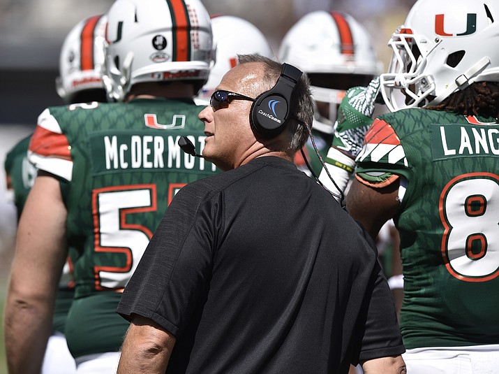 Miami head coach Mark Richt walks on the sidelines against Georgia Tech during the first half of an NCAA college football game, Saturday, Oct. 1, in Atlanta.