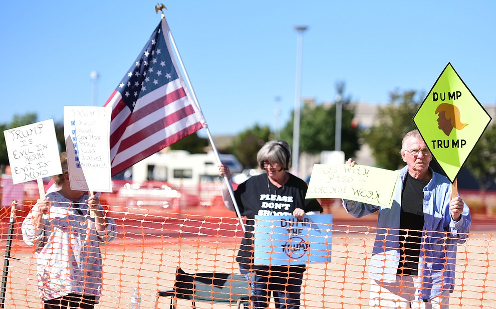 Early morning protesters at the Donald Trump for President Rally in the Prescott Valley Event Center Tuesday, October 4, 2016. (Les Stukenberg/The Daily Courier)