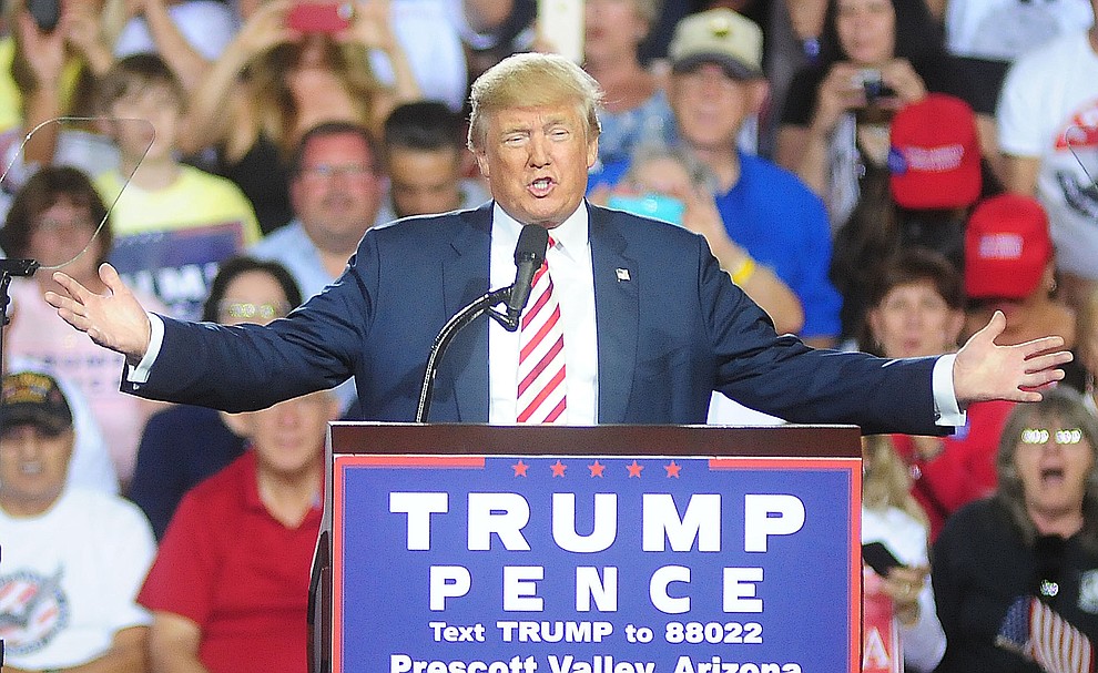 Donald Trump speaks at the Trump for President Rally in the Prescott Valley Event Center Tuesday, October 4, 2016. (Les Stukenberg/The Daily Courier)