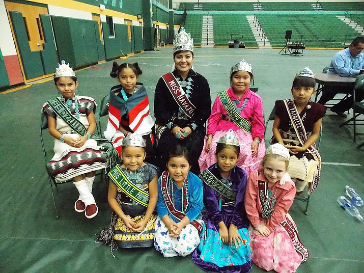 Tuba City High School royalty with the newly crowned Miss Navajo Nation 2016-17, Ronda Joe.  Miss Navajo is surrounded by student royalty while watching some of the live dance performances at the Tuba City High Warrior Pavilion. Photo/Rosanda Suetopka