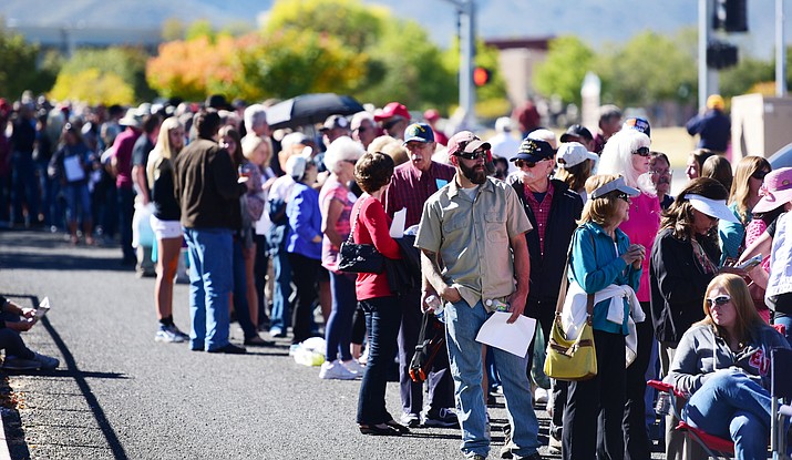 Crowds gather early at the Donald Trump for President Rally in the Prescott Valley Event Center Tuesday, October 4, 2016. 