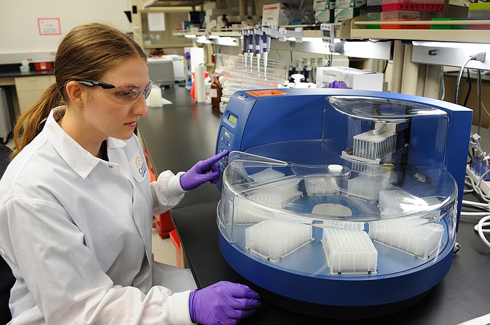 A scientist at work at Caris Life Sciences, which tests cancer tissue samples to determine what form of chemotherapy works best to combat a patient’s cancer.
