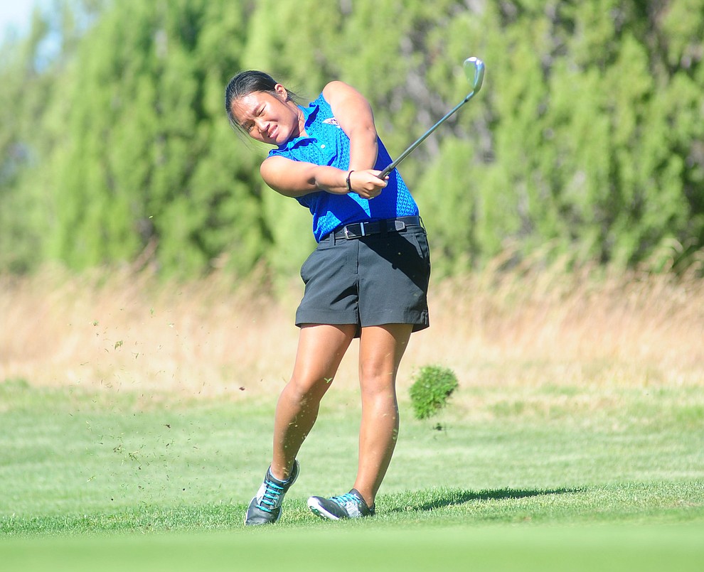 Embry Riddle's Nicole Lopes hits an approach shot Monday during the Embry-Riddle Invitational at Talking Rock Golf Club in Prescott.