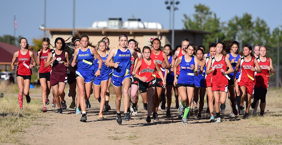 The girls start during the Yavapai County Cross Country meet at Embry Riddle Aeronautical University in Prescott Wednesday, October 19.
