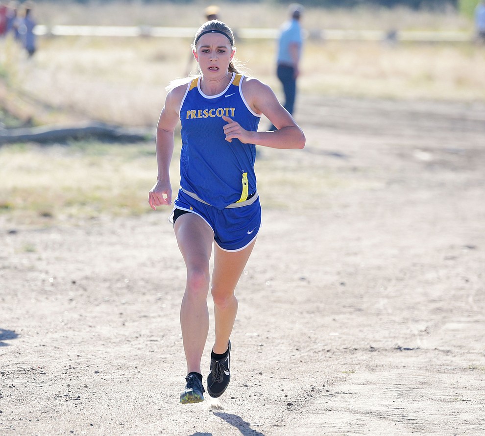 Prescott's Makennah Mills finished first during the Yavapai County Cross Country meet at Embry Riddle Aeronautical University in Prescott Wednesday, October 19.