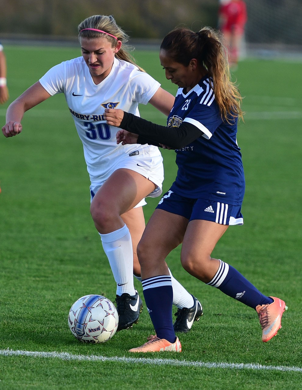 Embry Riddle's Nat Bristol moves the ball into the box as the Lady Eagles take on La Sierra in an afternoon matchup Thursday Nov. 3 in Prescott.