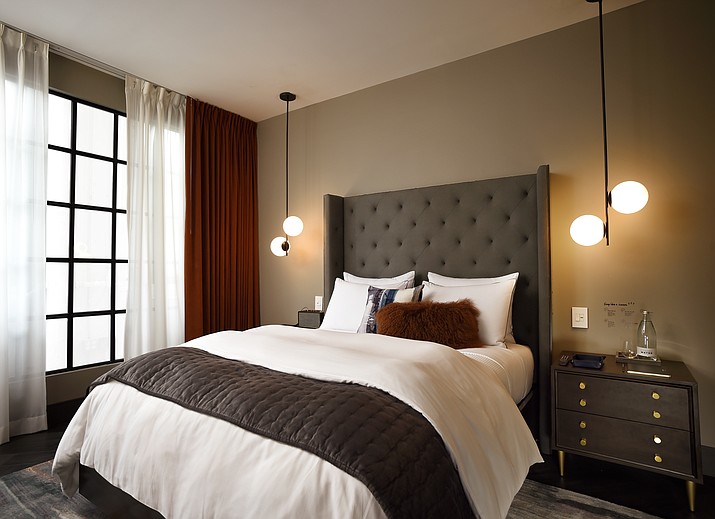 This undated image provided by West Elm shows a model room for hotels that are expected to open under the West Elm brand. West Elm, a trendy home design retailer, is planning to get into the hospitality business by opening hotels in five cities over the next few years: Indianapolis, Detroit, Minneapolis, Savannah, Georgia, and Charlotte, North Carolina. (West Elm via AP)