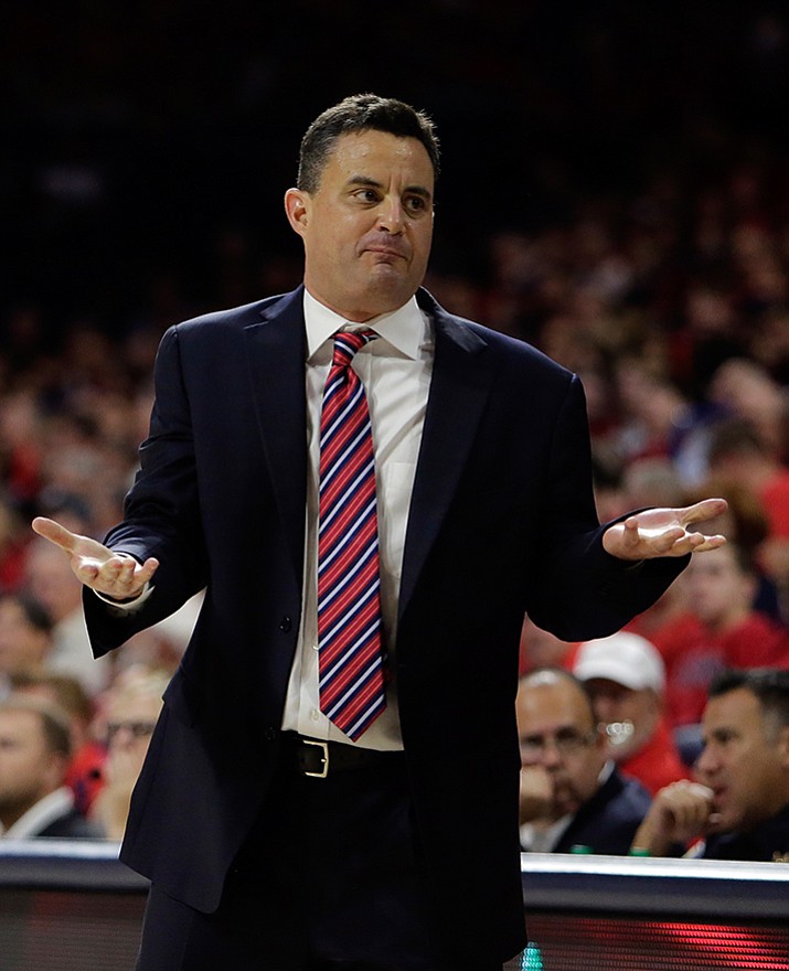 Arizona head coach Sean MIller during the first half of an NCAA college basketball game against Cal State Bakersfield on Tuesday night in Tucson.