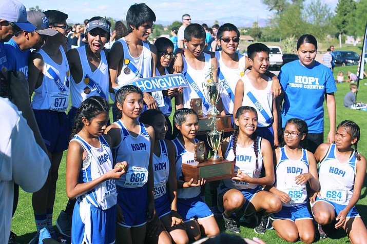 Hopi High boys won their national record 27th straight state championship and girls took second at the state meet at Cave Creek Golf Course in Phoenix Nov. 5. Photo/Stan Bindell
