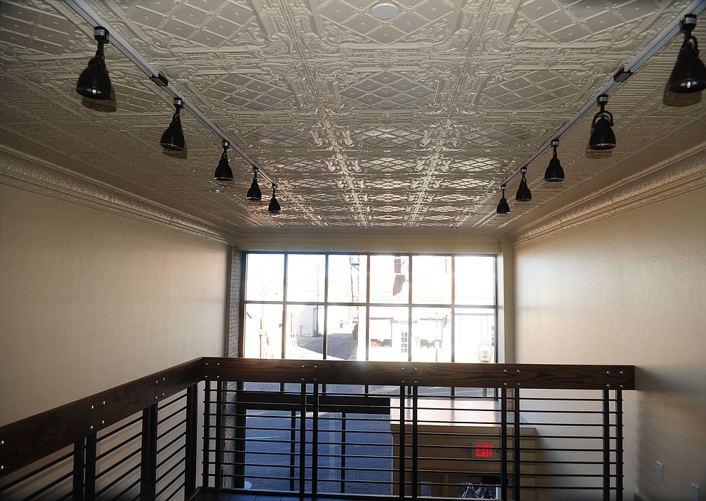 Original ceiling panels in one of the retail spaces as the renovations for the Elks Opera House have been completed.