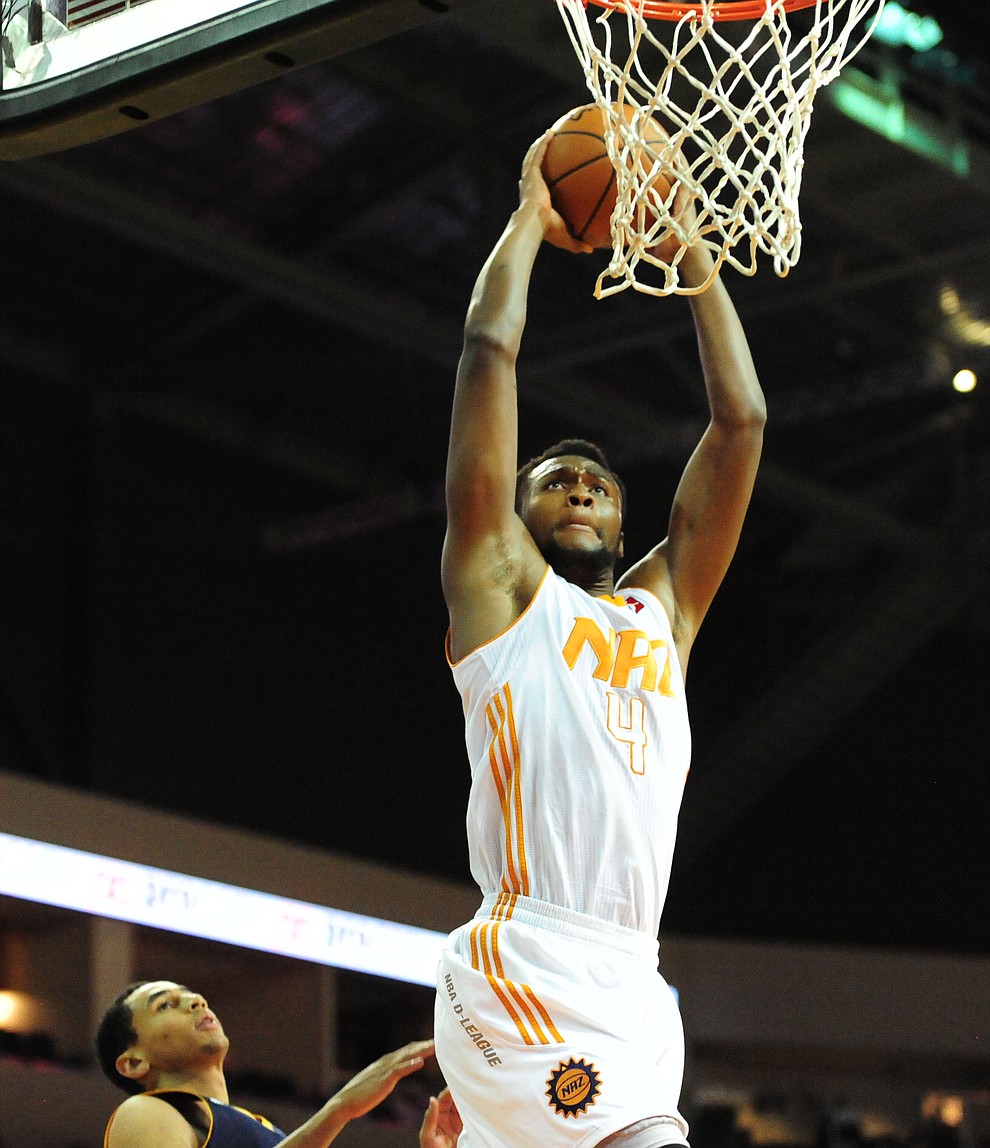 Northern Arizona's Gracin Bakumanya has his eye on the prize as the Suns take on the Salt Lake City Stars Saturday, November 19 at the Prescott Valley Event Center. (Les Stukenberg/The Daily Courier)