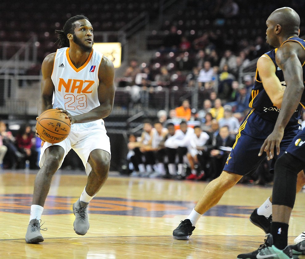 Northern Arizona's Asaad Woods pulls up for a shot as the Suns take on the Salt Lake City Stars Saturday, November 19 at the Prescott Valley Event Center. (Les Stukenberg/The Daily Courier)