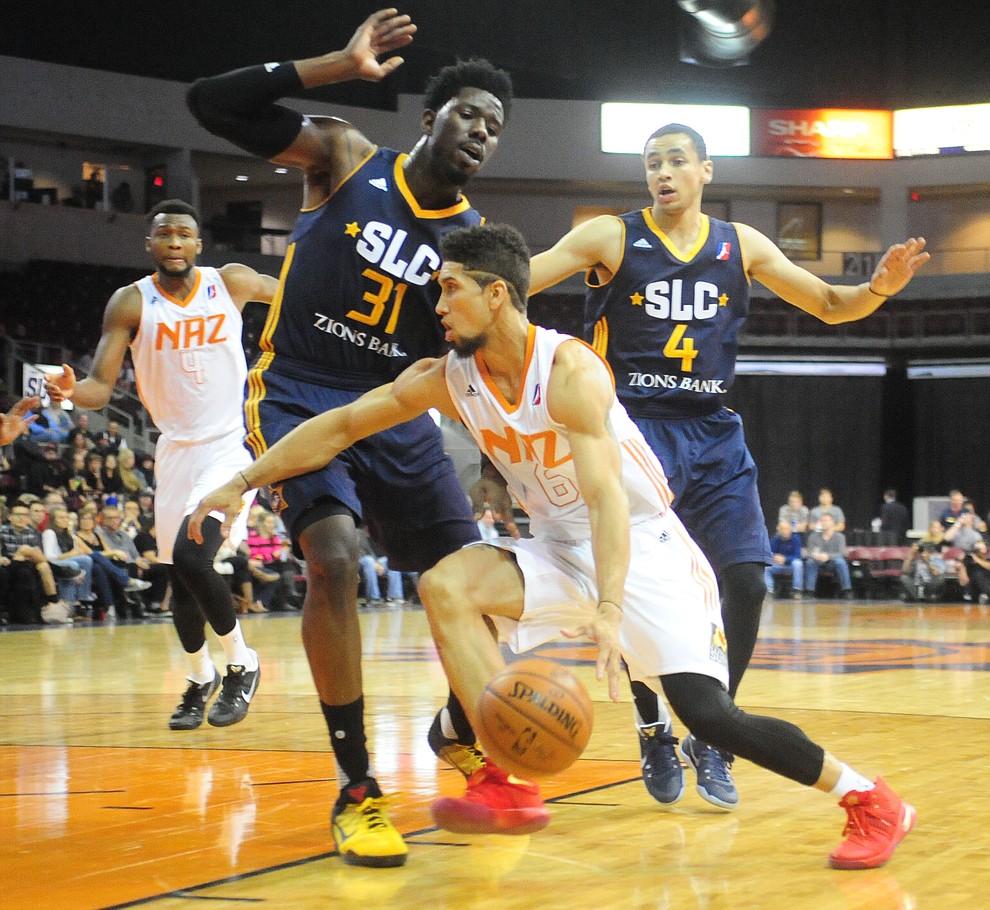 Northern Arizona's Askia Booker drives towards the lane as the Suns take on the Salt Lake City Stars Saturday, November 19 at the Prescott Valley Event Center. (Les Stukenberg/The Daily Courier)