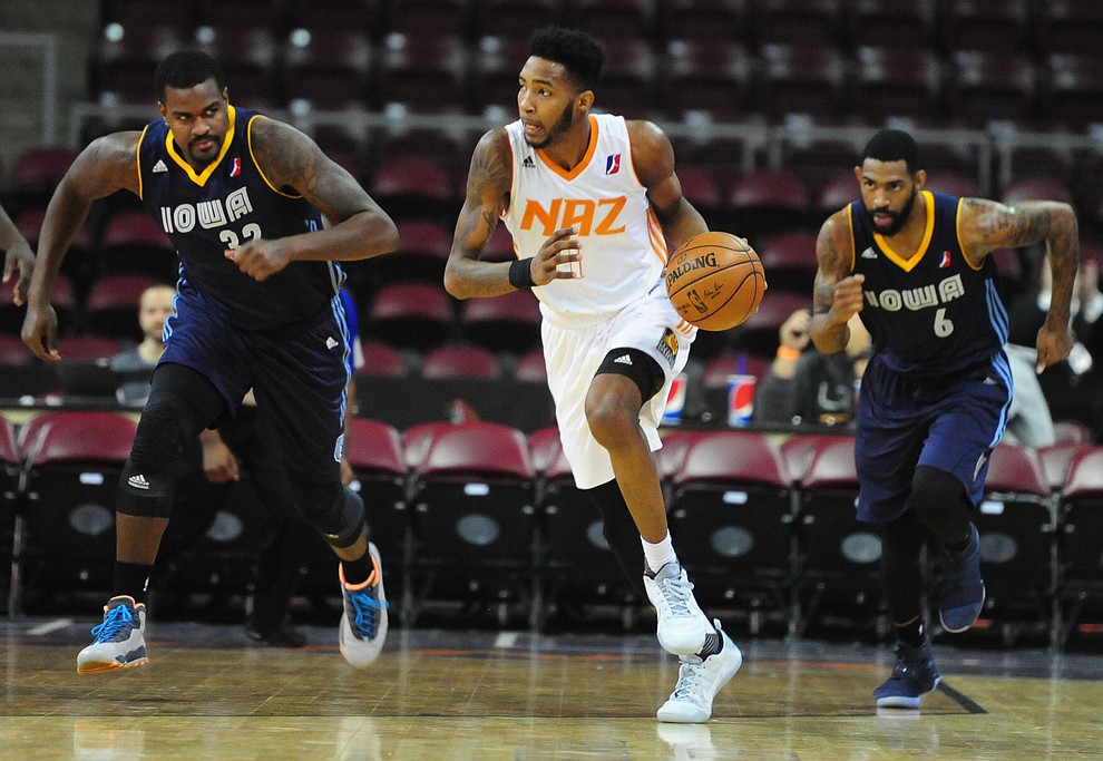 Northern Arizona's Derrick Jones Jr. makes a steal as the Suns take on the Iowa Energy Saturday, December 10 at the Prescott Valley Event Center.  (Les Stukenberg/The Daily Courier)