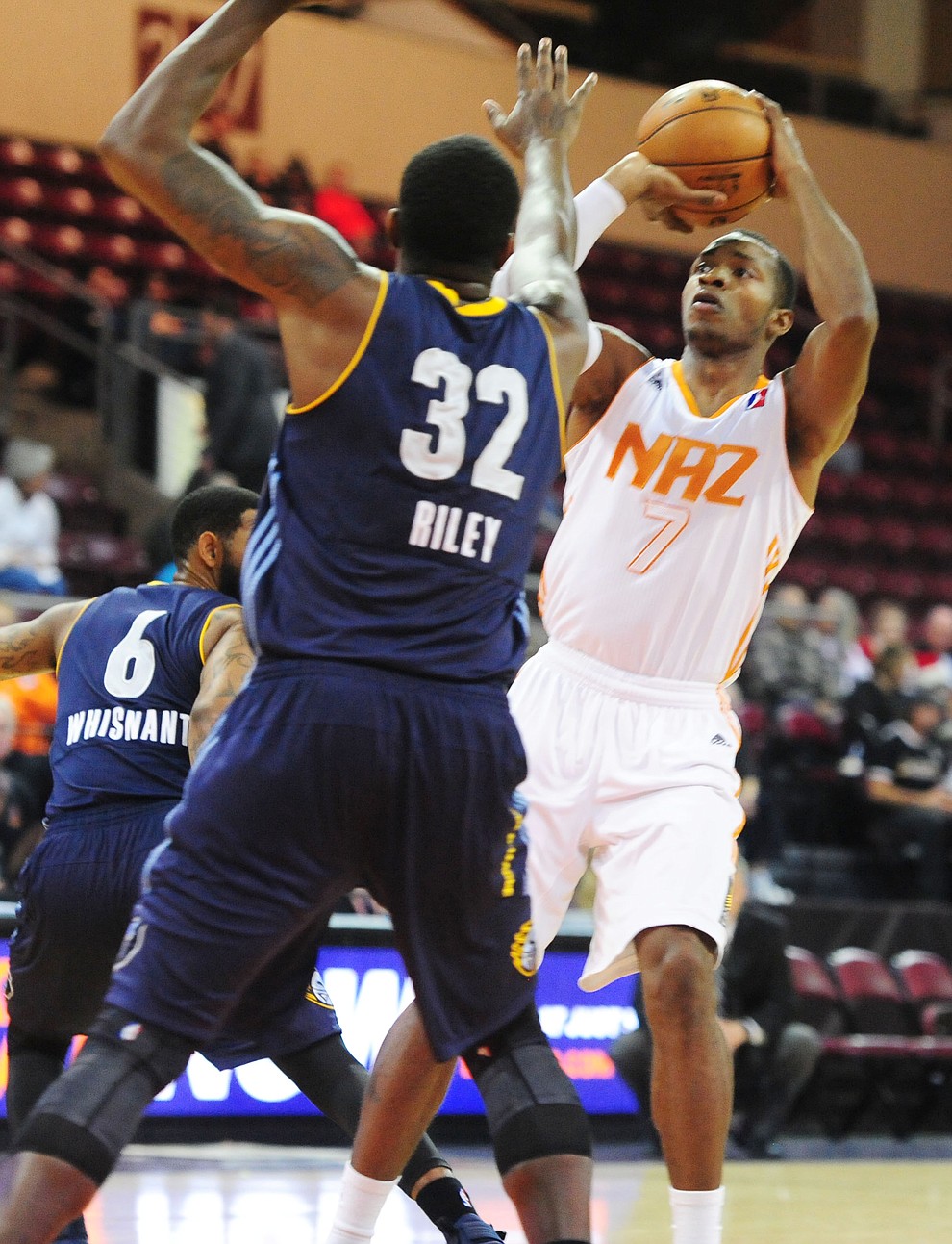 Northern Arizona's Elijah Millsap takes a shot as the Suns take on the Iowa Energy Saturday, December 10 at the Prescott Valley Event Center.  (Les Stukenberg/The Daily Courier)