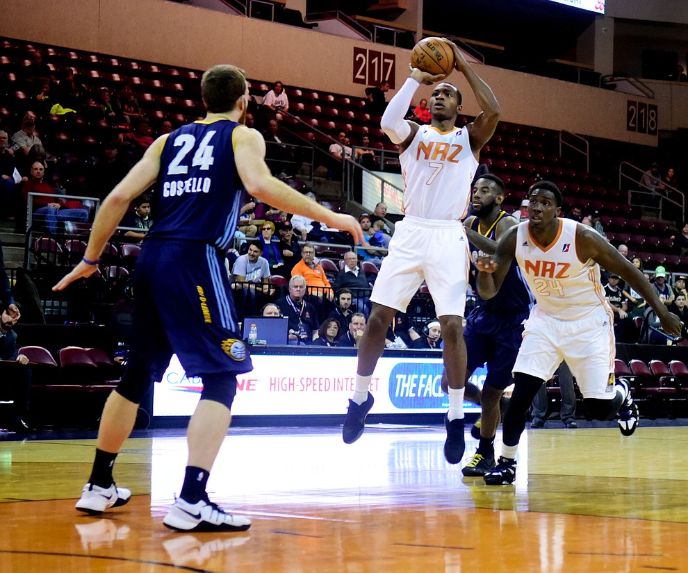 Northern Arizona's Elijah Millsap takes a shot as the Suns take on the Iowa Energy Saturday, December 10 at the Prescott Valley Event Center.  (Les Stukenberg/The Daily Courier)
