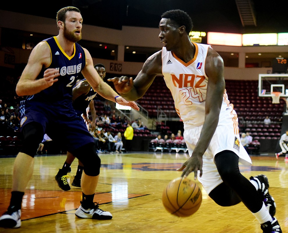 Northern Arizona's Johnny O'Bryant drives the baseline as the Suns take on the Iowa Energy Saturday, December 10 at the Prescott Valley Event Center.  (Les Stukenberg/The Daily Courier)