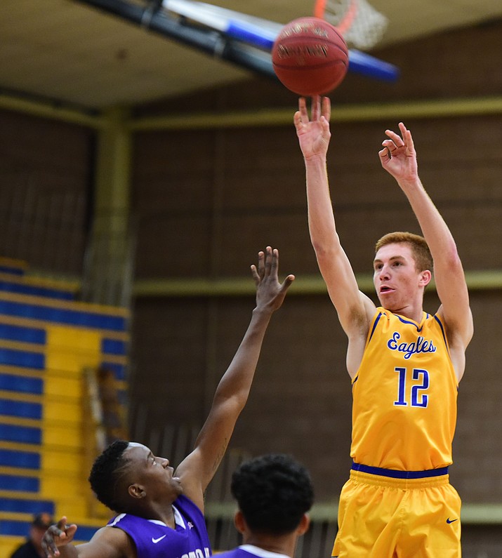 Embry-Riddle men’s basketball player Nick Johnson, shown here facing Western New Mexico in an exhibition game Nov. 16.
