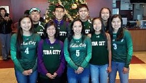 Tuba City High School took honors at the recent Navajo Times All Starts fall sports awards in Shiprock, including: front row: Autum Byjoe, Junior (volleyball), Ranetta Jackson, junior (cross country), Sophia Honahni, senior (volleybal), Larissa Yazzie, freshman (cross country), Kourtney Posey, junior (volleyball). Back row: Tyrek Eltsosie, senior (football), Vaughn Jackson, senior (cross country), Marquez Barlow, junior (football) and Jayda Chee, freshman (volleyball). Photo/Rosanda Suetopka