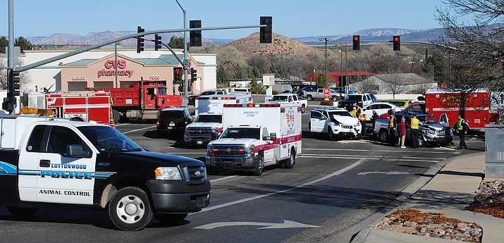 Two vehicles collided Tuesday afternoon at the intersection of SR 260 and Fir Street. Three occupants were transported to the hospital. (VVN/Jennifer Kucich)