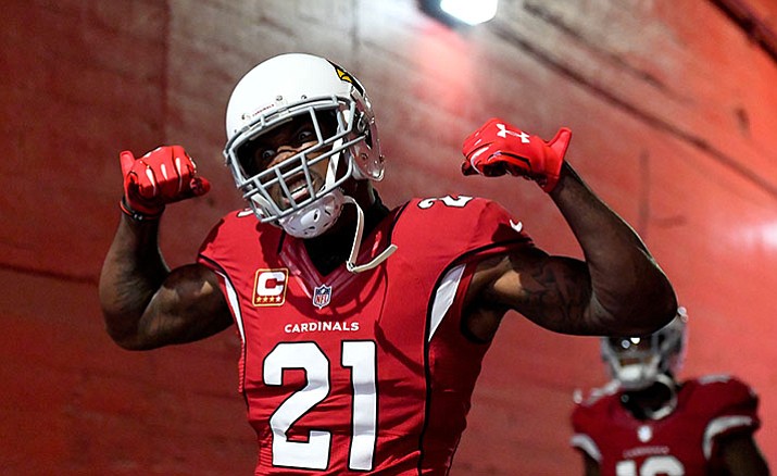 Arizona Cardinals cornerback Patrick Peterson poses during warm ups before a game against the Los Angeles Rams on Jan. 1 in Los Angeles.