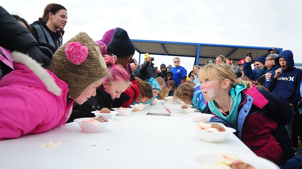 The children's ice cream eating contest during the 11th Annual Polar Bear Plunge at Mountain Valley Splash in Prescott Valley Saturday, January 7. (Les Stukenberg/The Daily Courier)