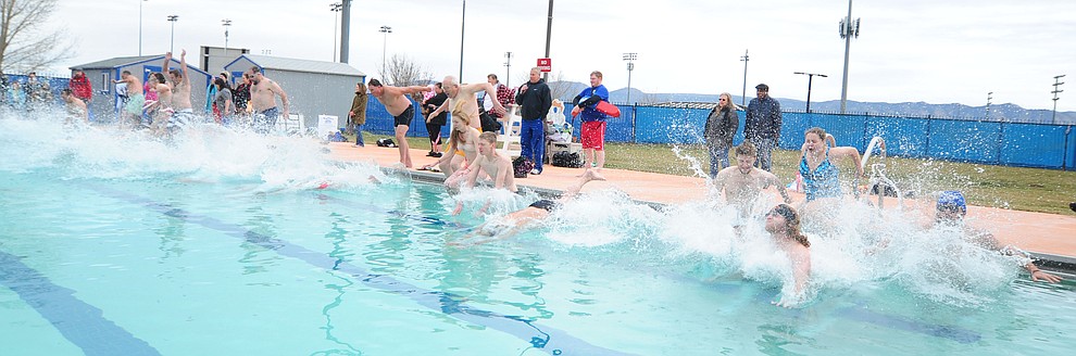 35 participants hit the water during the 11th Annual Polar Bear Plunge at Mountain Valley Splash in Prescott Valley Saturday, January 7. (Les Stukenberg/The Daily Courier)