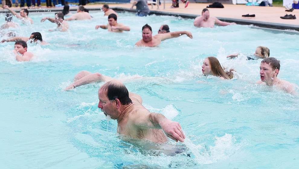 The water was a balmy 43 degrees during the 11th Annual Polar Bear Plunge at Mountain Valley Splash in Prescott Valley Saturday, January 7. (Les Stukenberg/The Daily Courier)