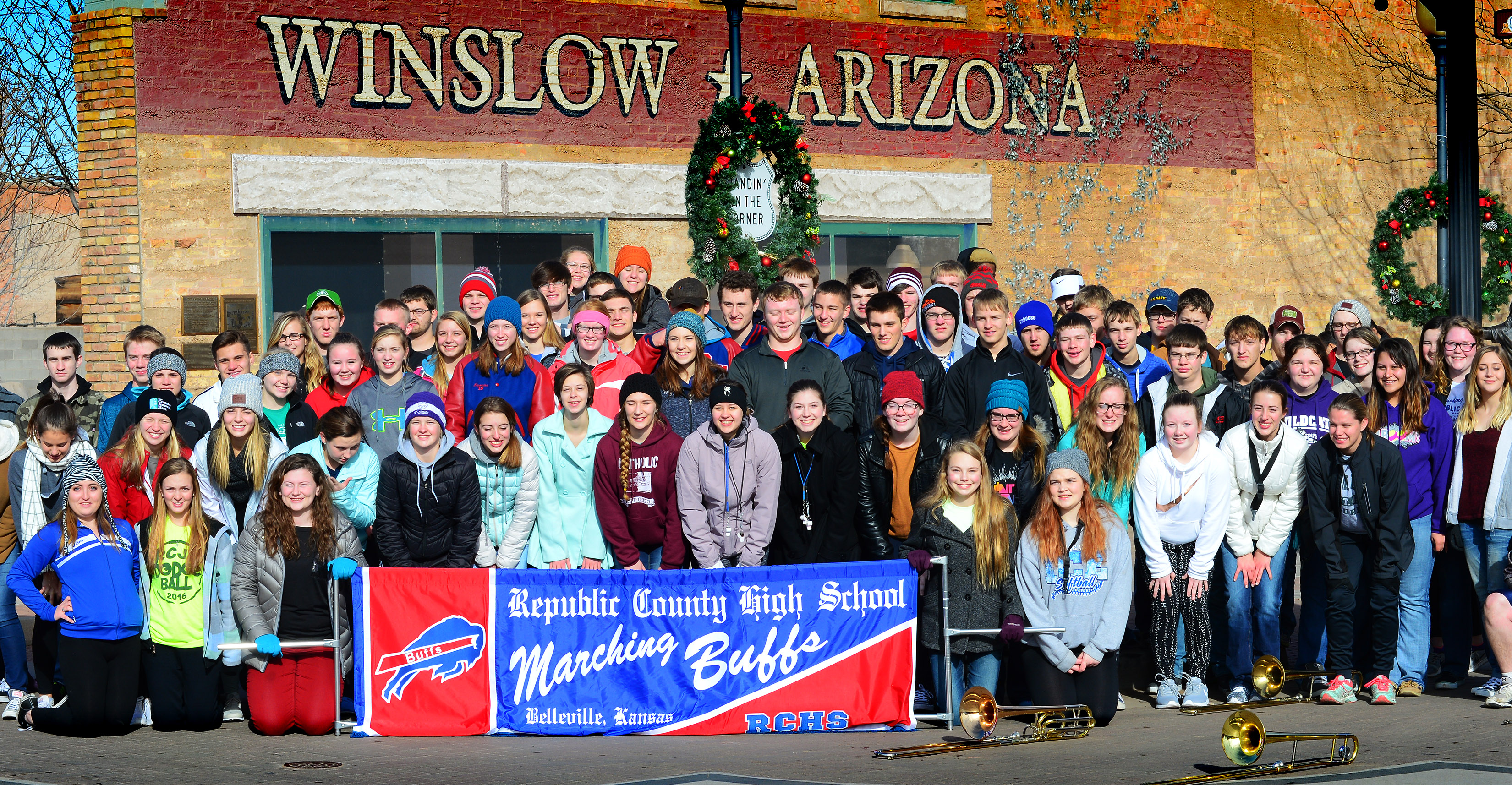 Republic County High School marching band visits Winslow on way to