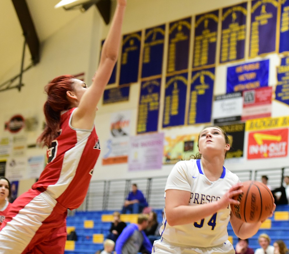 Prescott's Brittany Resendez looks to the hoop as the Lady Badgers take on the Mingus Lady Marauders Tuesday, January 17 in Prescott. (Les Stukenberg/The Daily Courier)