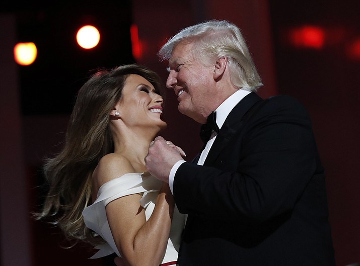 President Donald Trump dances with first lady Melania Trump at the Liberty Ball, Friday, Jan. 20, in Washington.