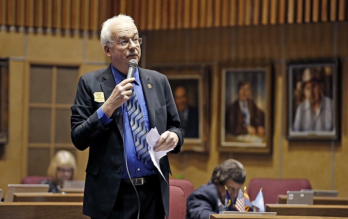 Sen. John Kavanagh, R-Fountain Hills, speaks on the Senate floor at the Arizona Capitol Wednesday, May 4, 2016, in Phoenix. Kavanagh’s Senate Bill 1001 in the 2017 legislative session, and passed unanimously in the Senate’s Judiciary Committee on Thursday, is a bill that would provide lawsuit protections for people who break into a hot car to rescue a child or animal.