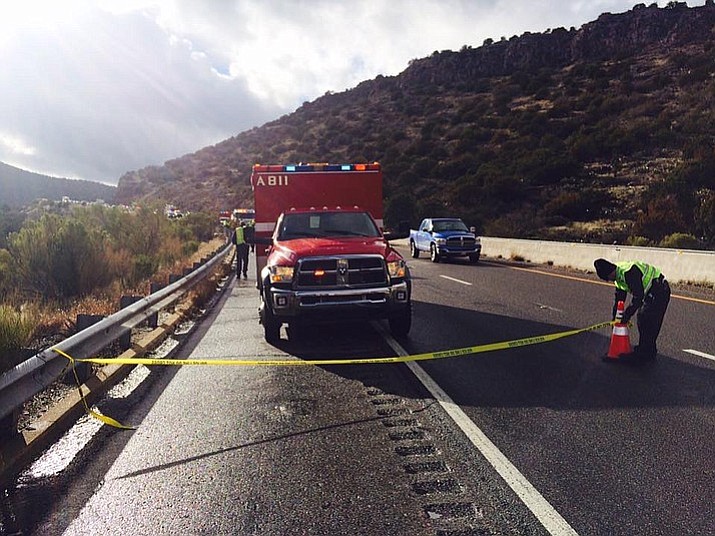 A crime scene is set up on I-17 just south of Camp Verde Tuesday.