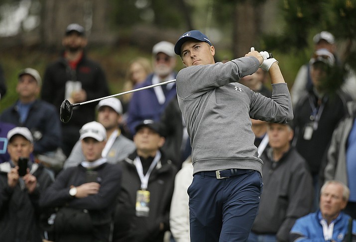 Jordan Spieth follows his drive from the 11th tee of the Spyglass Hill Golf Course during the second round Friday, Feb. 10, of the AT&T Pebble Beach National Pro-Am in Pebble Beach, Calif. (Eric Risberg/Associated Press)