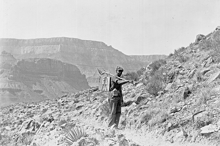 An African American man working on Clear Creek Trail in Grand Canyon Natinoal Park, circa 1934. 