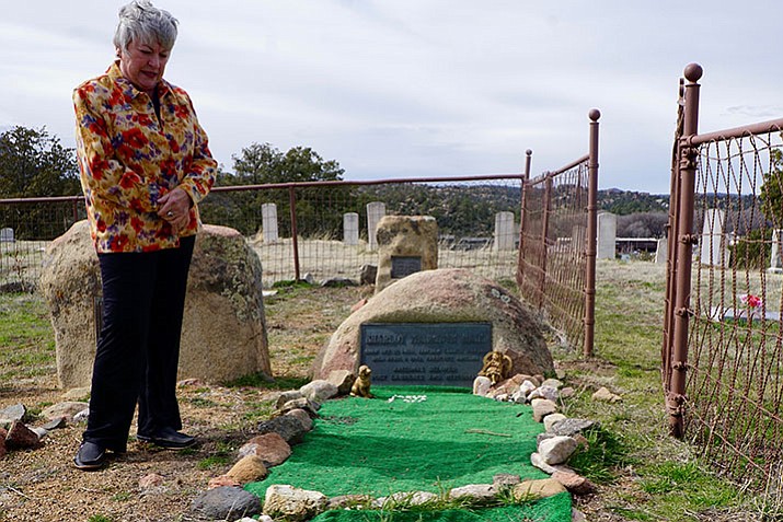 Local historian and author Patricia Ireland-Williams points out the slightly neglected condition of the gravesite of Sharlot Hall, the founder and namesake for Prescott’s Sharlot Hall Museum. Ireland-Williams recently started a Gofundme.com campaign to raise money to refurbish Hall’s grave.