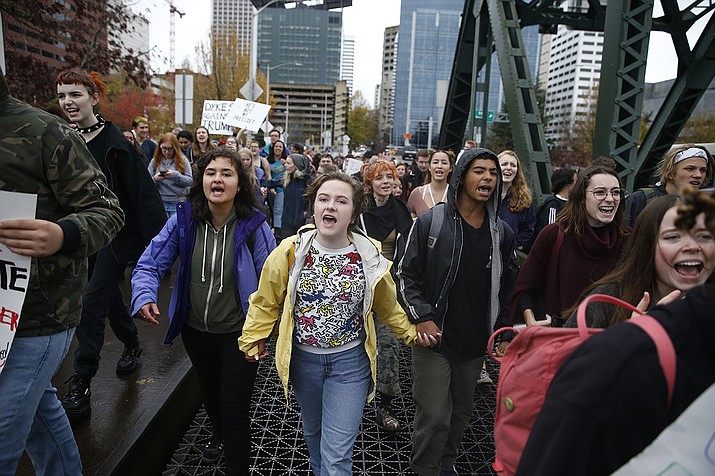 Portland Public School students walk out of schools for a protest against the results of the presidential election. Almost 800 teenagers between the ages of 13 and 17 have participated in a first-of-its-kind Associated Press-NORC Center for Public Affairs poll on teens' social media use, political views and political outlook.

