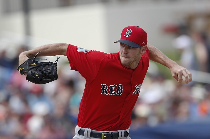 Boston Red Sox starting pitcher Chris Sale (41) works in the second inning of a spring training baseball game Monday against the Houston Astros in West Palm Beach, Fla. (John Bazemore/Associated Press)
