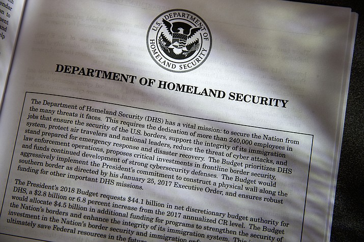 Proposals for the Homeland Security Department in President Donald Trump's first budget are displayed at the Government Printing Office in Washington, Thursday, March, 16, 2017. 