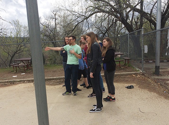 German students from Frankfurt get a lesson on how to play kickball at Northpoint Expeditionary Learning Academy in Prescott.
