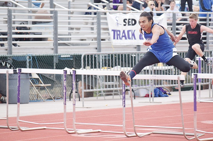 Camp Verde sophomore Christopher Holdgrafer notched an automatic qualifying time in the 110 meter hurdles at the Red Rock Invitational on Saturday at Sedona. He is ranked No. 7 in the state in the 110 hurdles. (VVN/James Kelley)