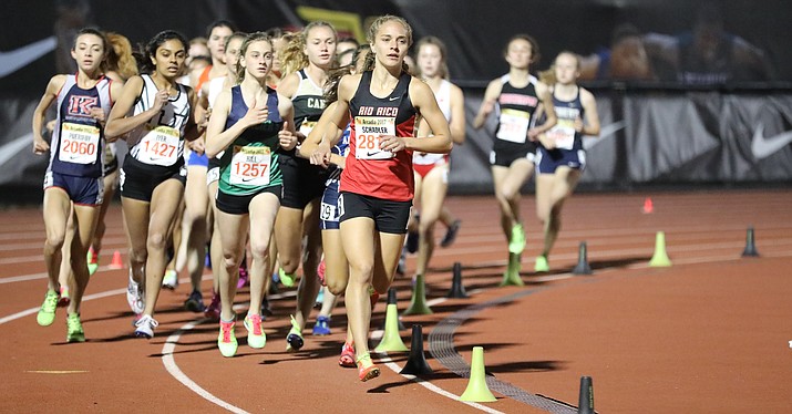 Rio Rico senior Allie Schadler shaved  nearly 4 seconds off Dani Jones (Desert Vista, 2015) former state record for 3200 meters with a 10:05.70 clocking in the 3200-meter run. (Photo courtesy of Ben Crawford, az.milesplit.com.)