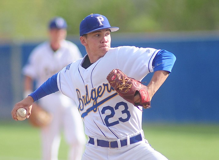 Prescott’s Jake Schulz delivers a pitch April 11 against Bradshaw Mountain. Schulz pitched a complete game Monday, April 17, in a 6-1 upset over Mingus in Cottonwood. (Les Stukenberg/Courier, File)