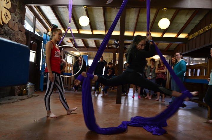 Conference participants attend an aerial silks workshop at last year’s WEB conference.