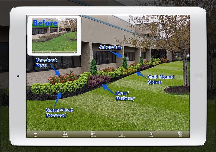 This image provided by iScape shows a screen shot of the company's web site showcasing before and after views of landscaping changes using their mobile garden and landscape design application. (iScape via AP)