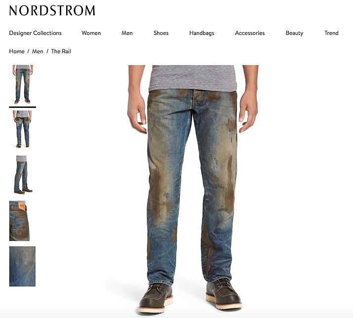 Nordstrom's website says the jeans have a "caked-on muddy coating" to embody "rugged, Americana workwear." 