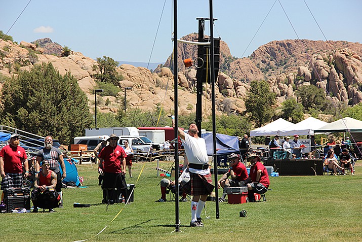 A competitor practices his weight throw at the Prescott Highland Games on Saturday, May 13, at Watson Lake. (Max Efrein/Courier)