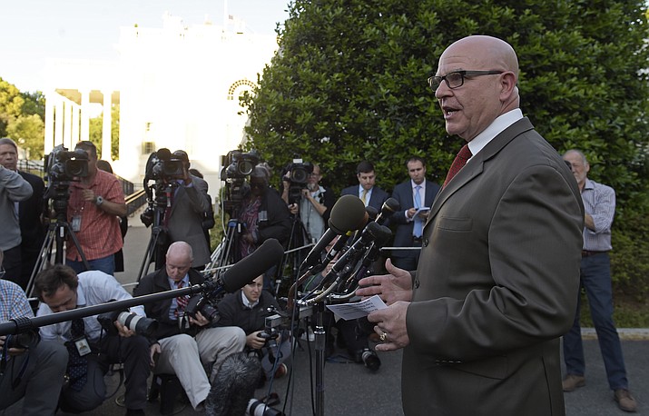 National Security Adviser H.R. McMaster speaks to the media outside the West Wing of the White House in Washington, Monday, May 15, 2017. 